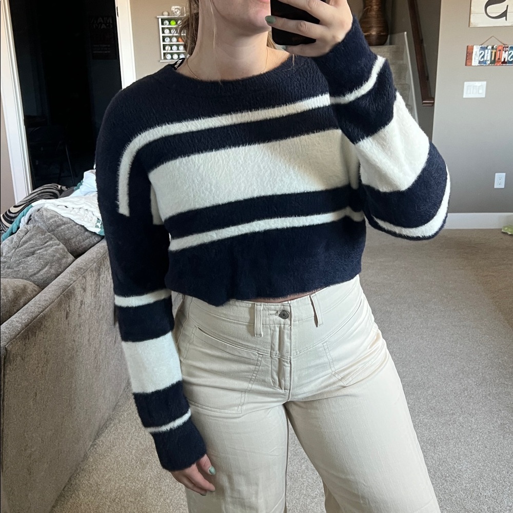 Altar'd State Navy and White Striped Sweater